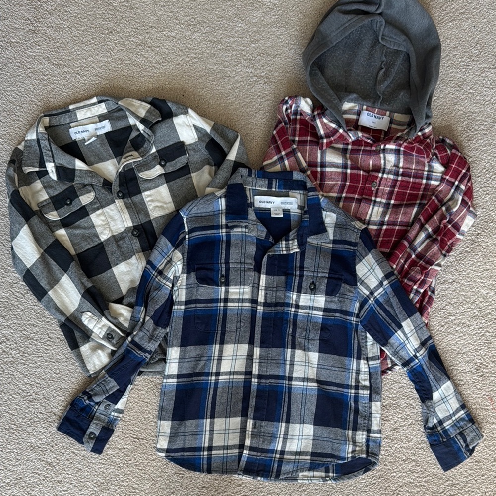 Kids Plaid Flannel Shirts - Black, Blue, Red